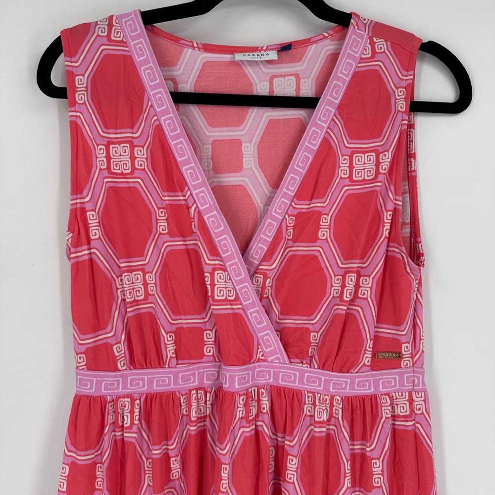 Cabana‎ Life Maxi Dress Women S Pink Geometric Stretch Resortwear Beach Tropical - Picture 3 of 8